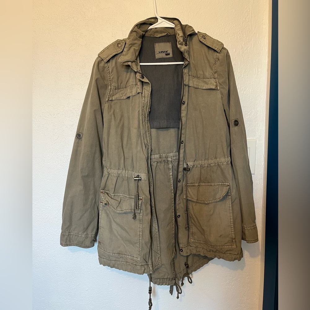 Levi's Women's Cotton Hooded Anorak Jacket SMALL Army Green